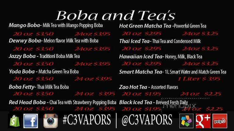 C3 Vapors And Coffee Shop - Costa Mesa, CA menu_pic