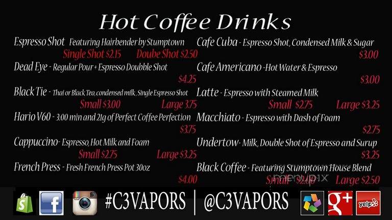 C3 Vapors And Coffee Shop - Costa Mesa, CA menu_pic