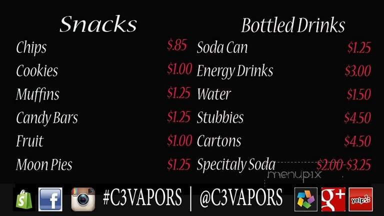 C3 Vapors And Coffee Shop - Costa Mesa, CA menu_pic