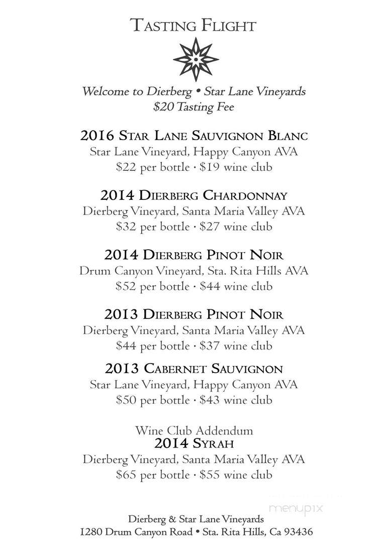 Dierberg Star Lane Vineyards - Lompoc, CA menu_pic