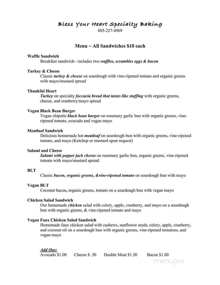 Bless Your Heart Bakery - Paso Robles, CA menu_pic
