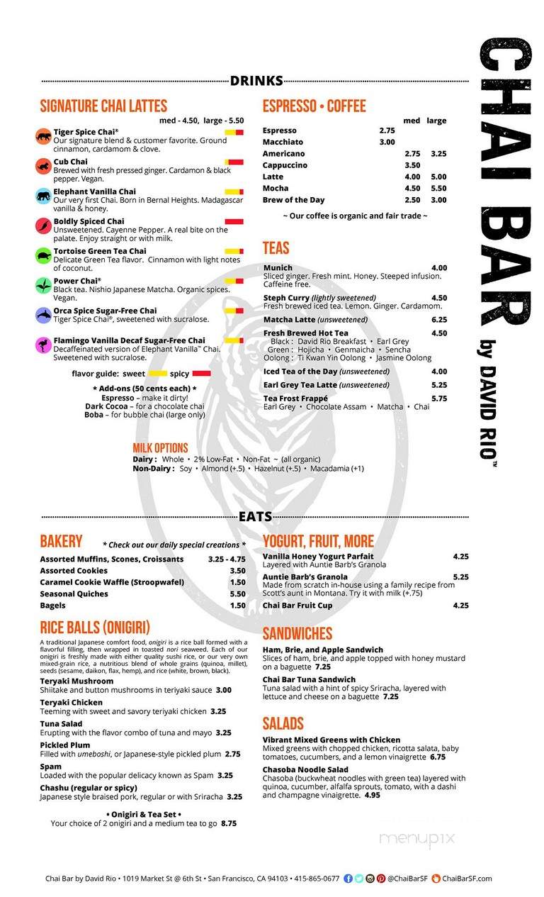 Chai Bar By David Rio - San Francisco, CA menu_pic