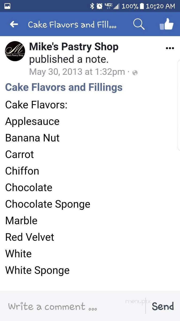 Mike's Pastry Shop - Antioch, CA menu_pic