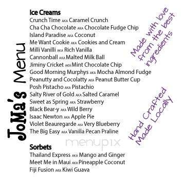JoMa's Artisan Ice Cream - Murphys, CA menu_pic