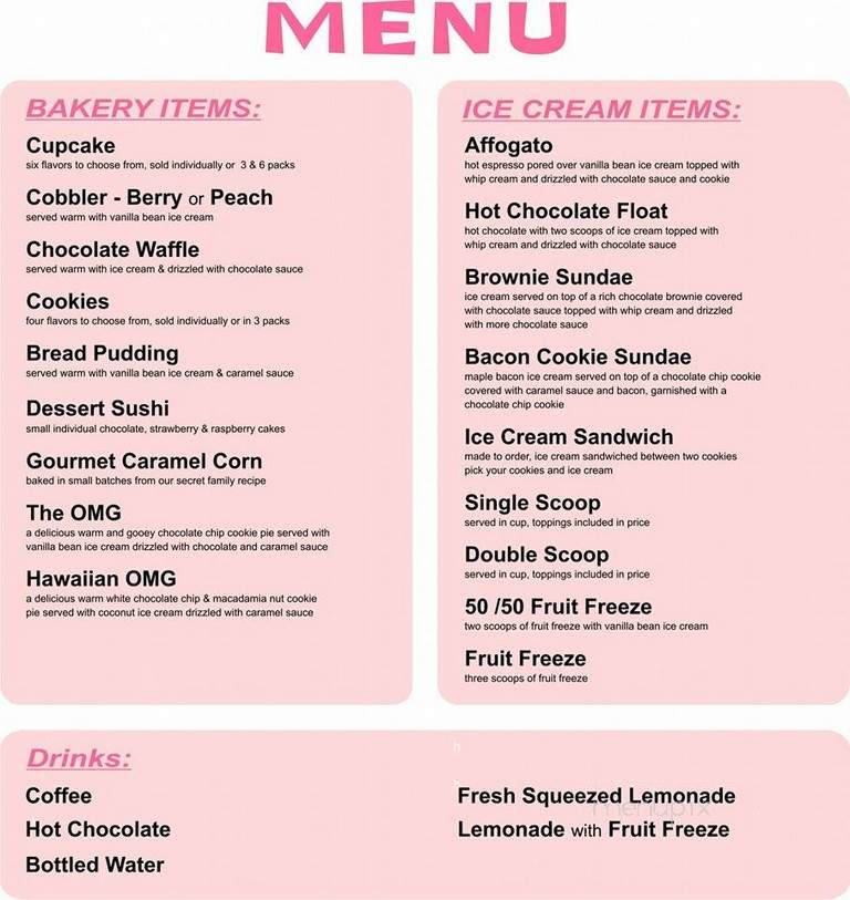 Have You Found The Sweet Spot - Sacramento, CA menu_pic