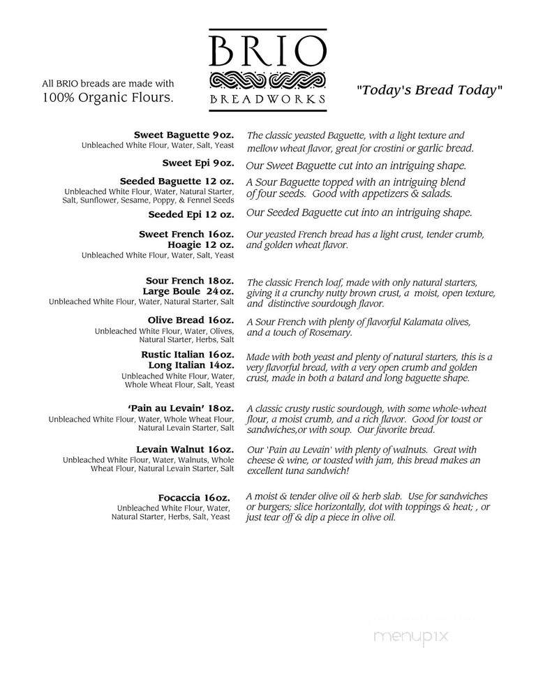 Brio Breadworks - Arcata, CA menu_pic