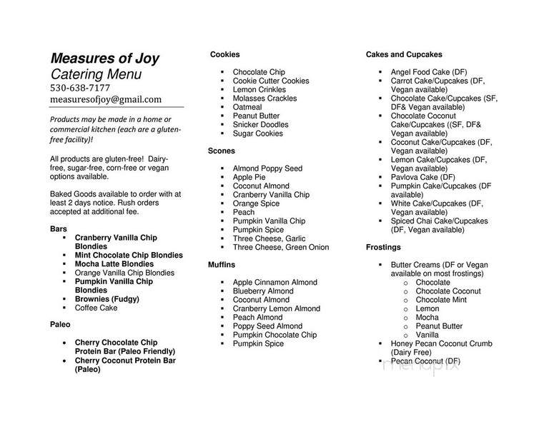 Measures of Joy - Redding, CA menu_pic