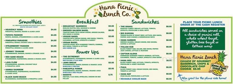 Hana Picnic Lunch Company - Paia, HI menu_pic