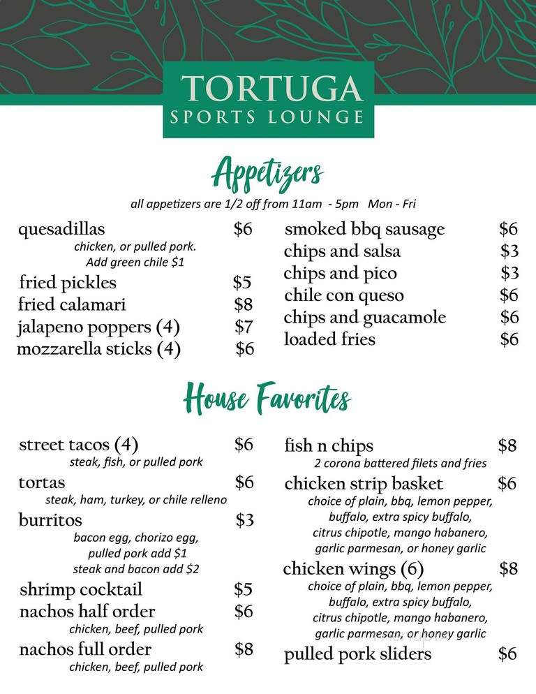 Tortuga Sports Lounge - El Paso, TX menu_pic