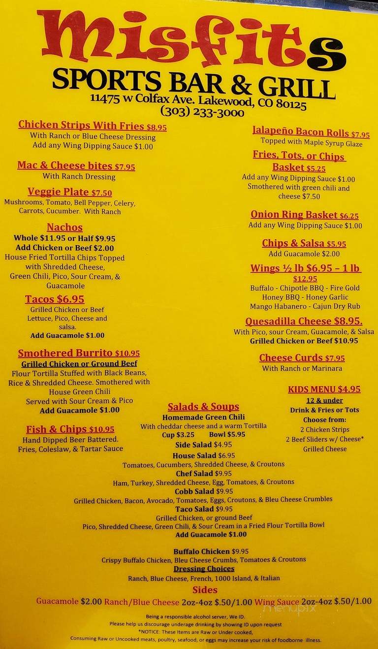 Misfits Sports Bar & Grill - Lakewood, CO menu_pic
