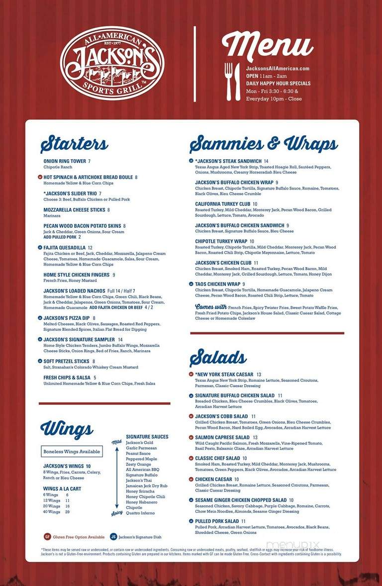 Jackson's All American Sports Grill - Greenwood Village, CO menu_pic