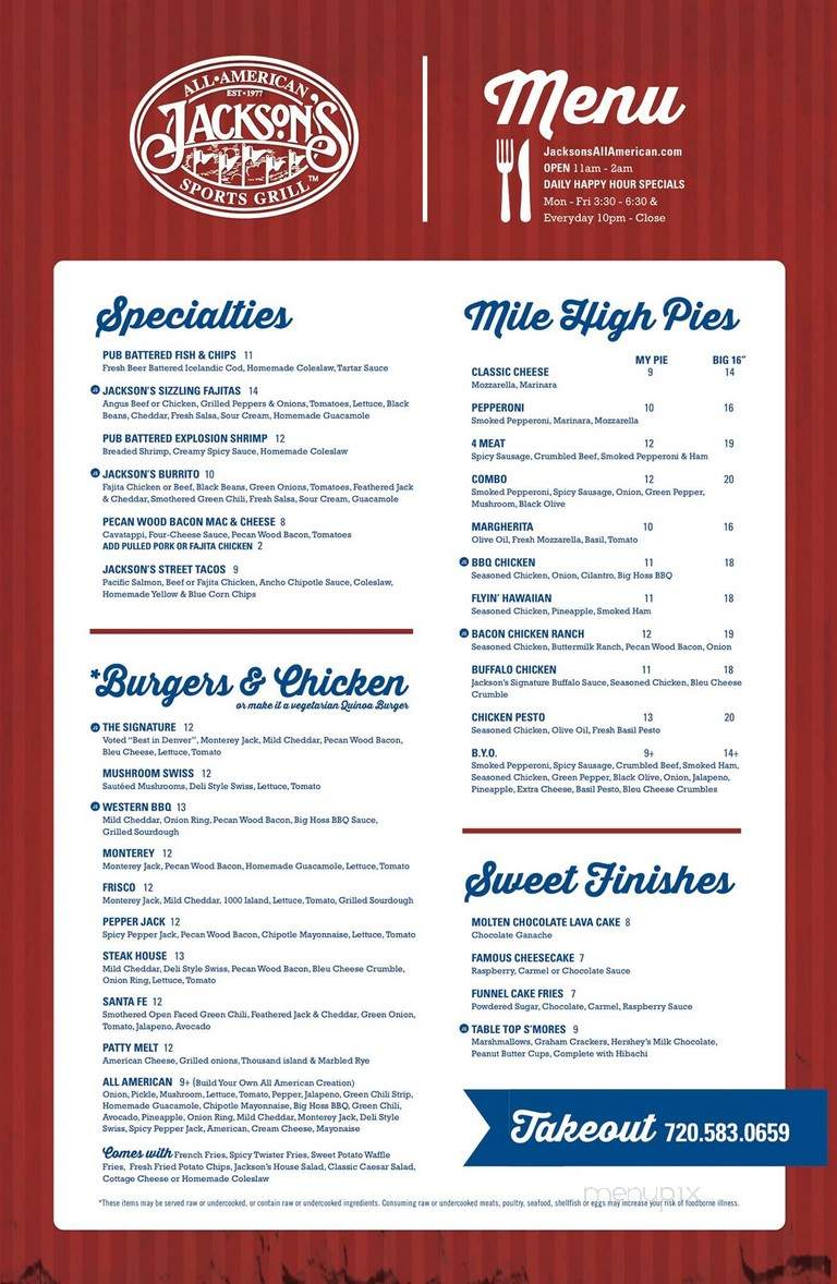 Jackson's All American Sports Grill - Greenwood Village, CO menu_pic