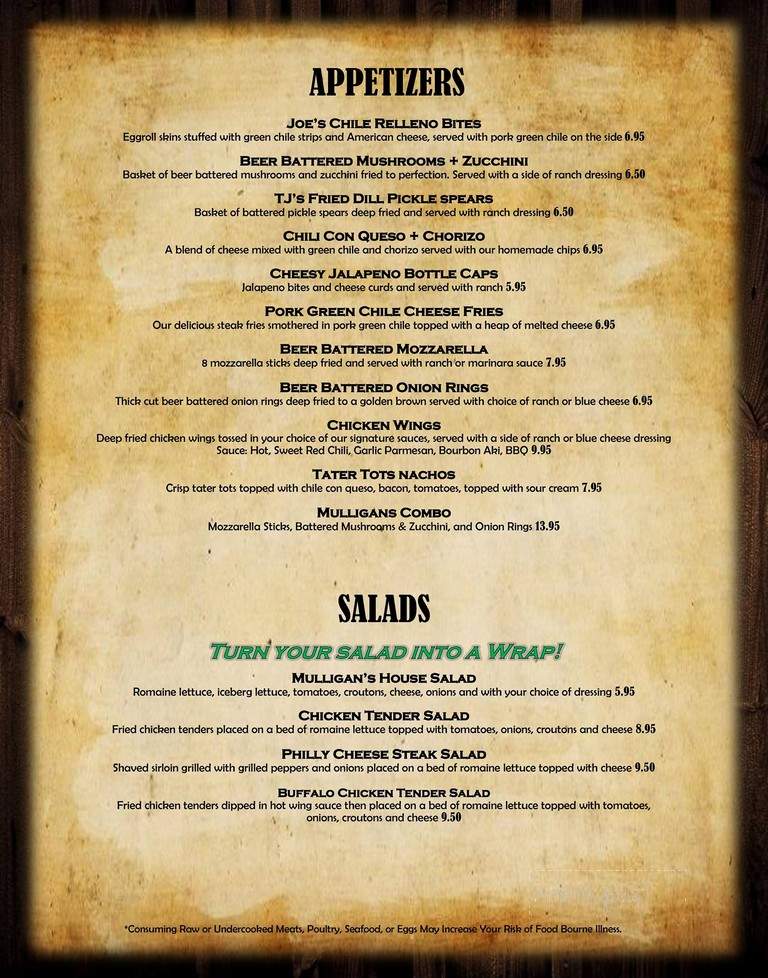 Mulligan Joes - Fort Lupton, CO menu_pic