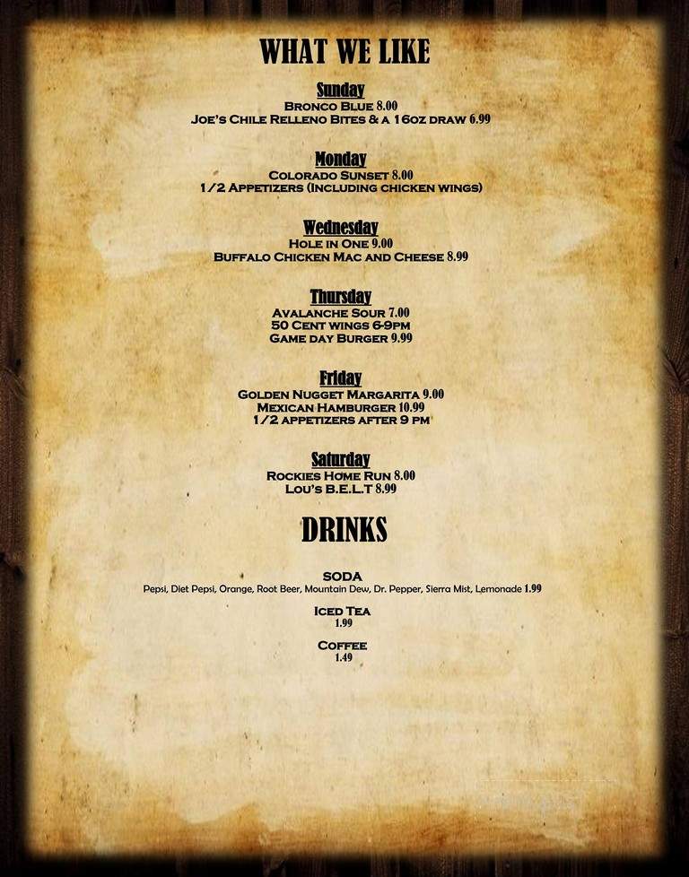 Mulligan Joes - Fort Lupton, CO menu_pic