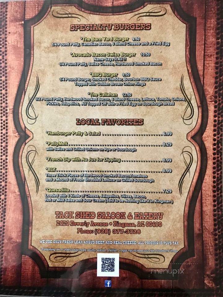 Tack Shed - Kingman, AZ menu_pic