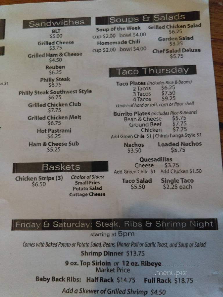 T J's Bar & Grill - Pearce, AZ menu_pic