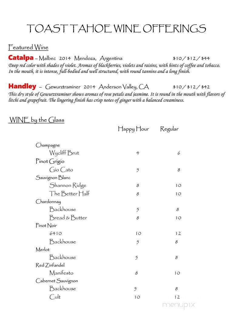 Toast Tahoe - Zephyr Cove, NV menu_pic