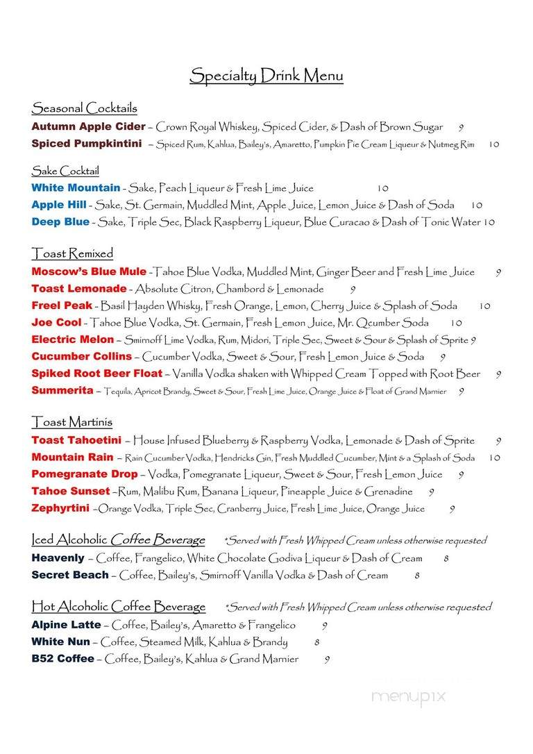 Toast Tahoe - Zephyr Cove, NV menu_pic