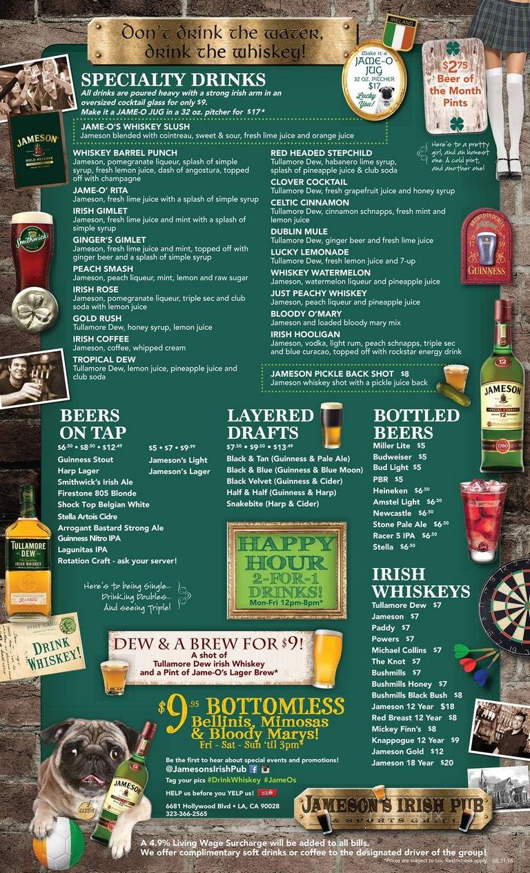 Jameson's Irish Pub - Los Angeles, CA menu_pic