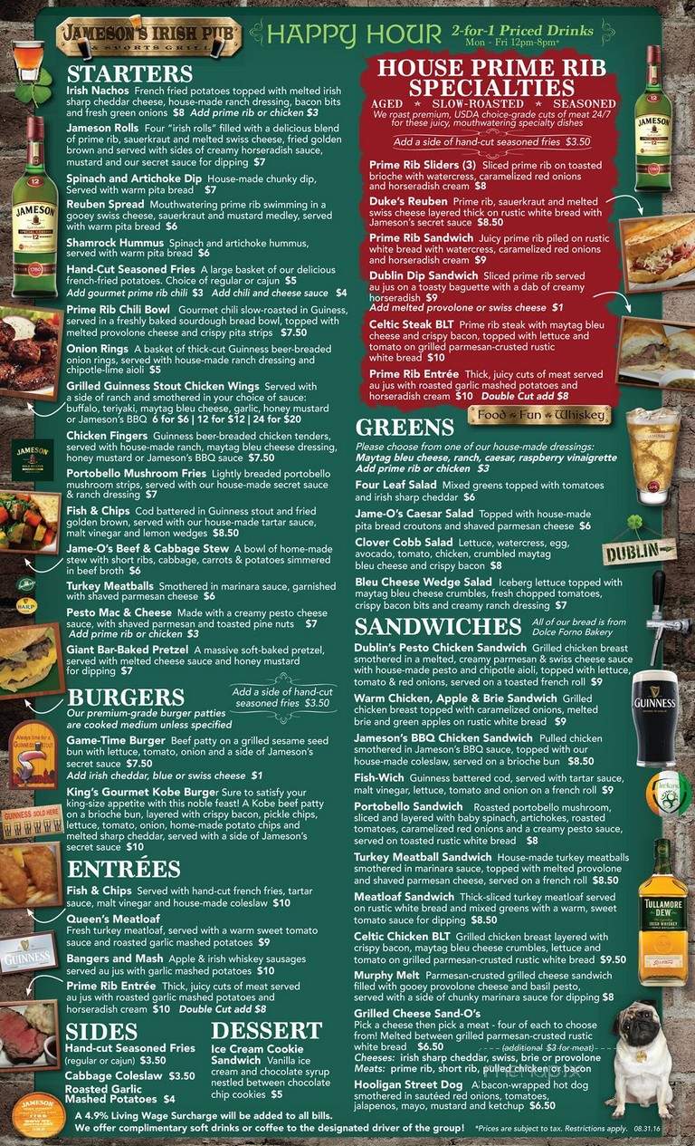 Jameson's Irish Pub - Los Angeles, CA menu_pic
