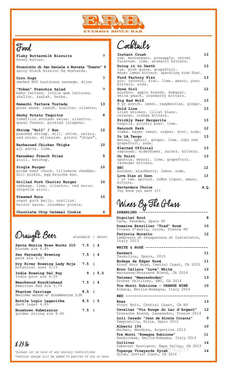 Everson Royce Bar - Los Angeles, CA menu_pic