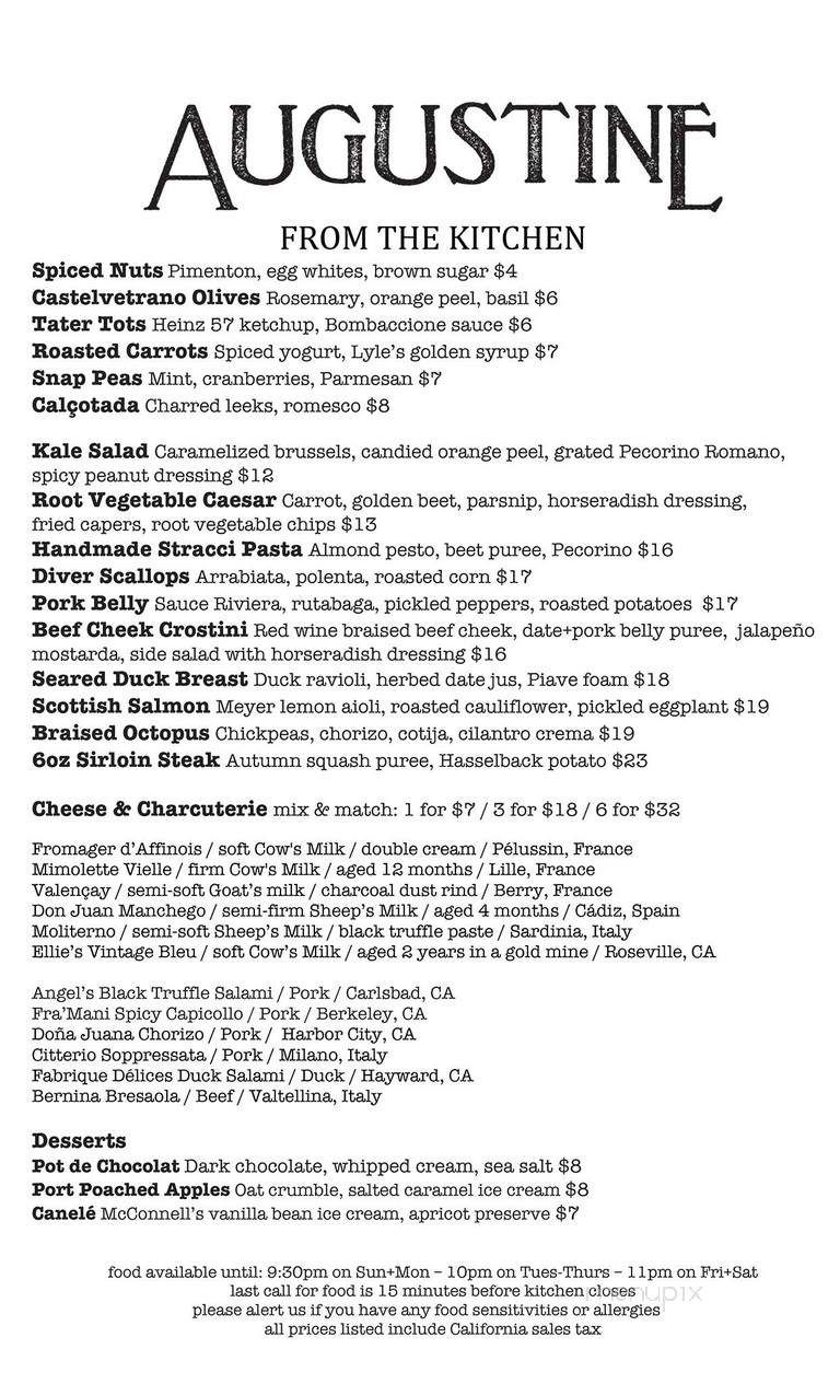 Augustine Wine Bar - Los Angeles, CA menu_pic