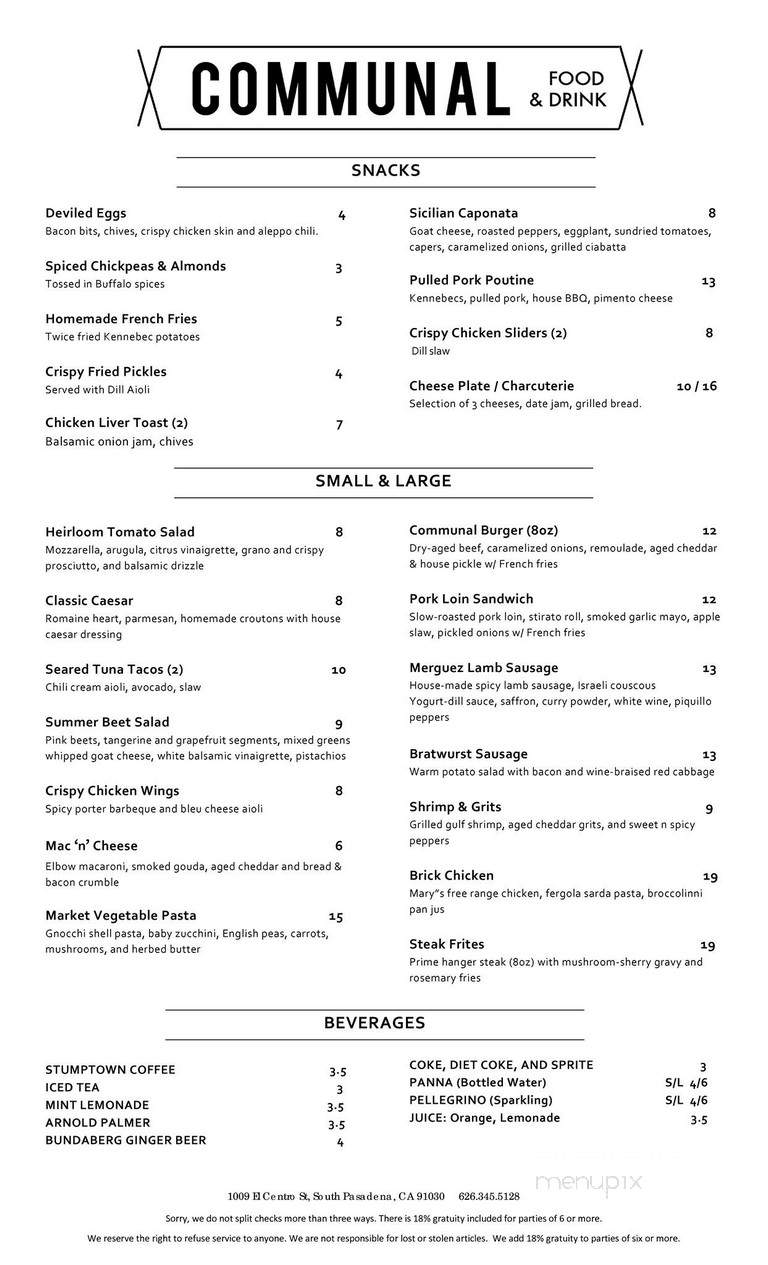 Communal Food & Drink - South Pasadena, CA menu_pic