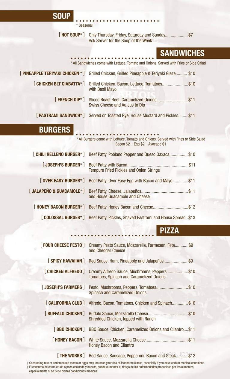 Joseph's Bar & Grill - Downey, CA menu_pic