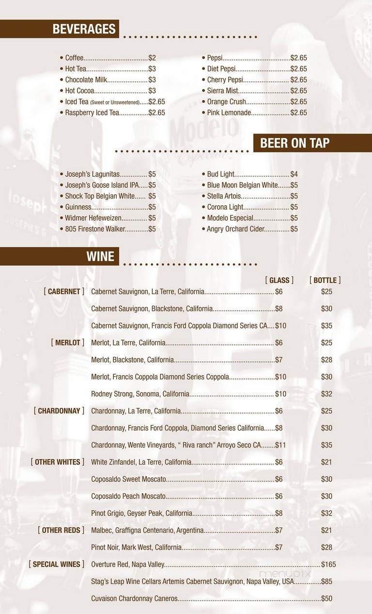 Joseph's Bar & Grill - Downey, CA menu_pic