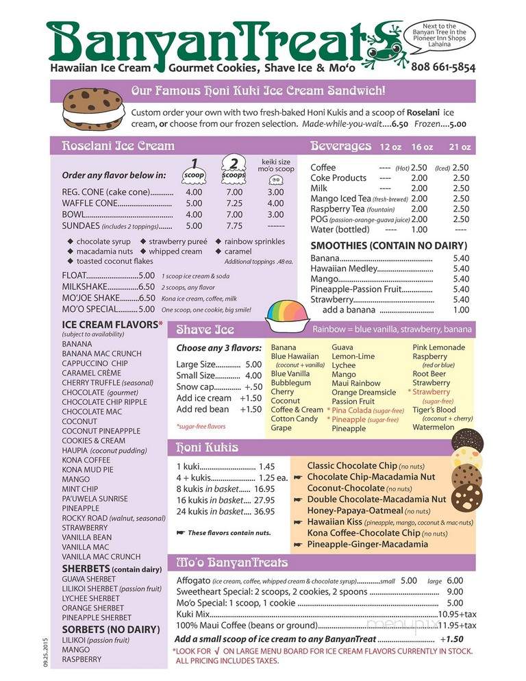 Banyan Treats - Lahaina, HI menu_pic