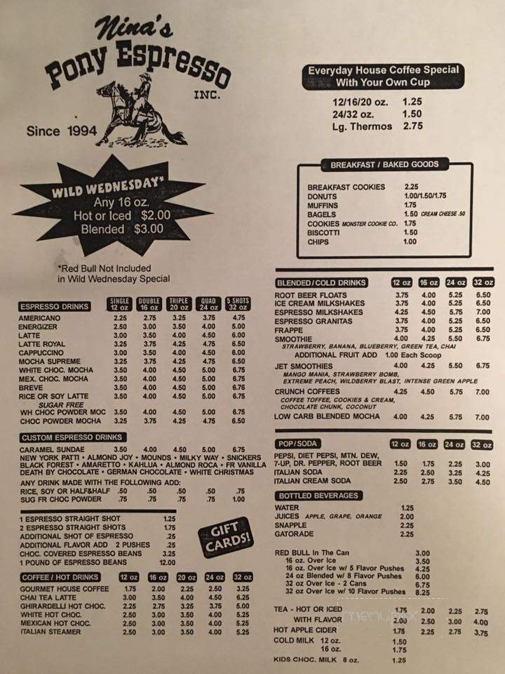 Nina's Pony Espresso - Eugene, OR menu_pic