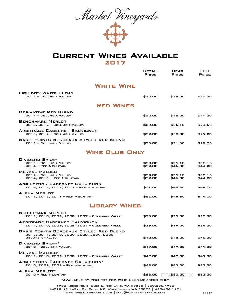 Market Vineyards Winery Tasting Room - Richland, WA menu_pic