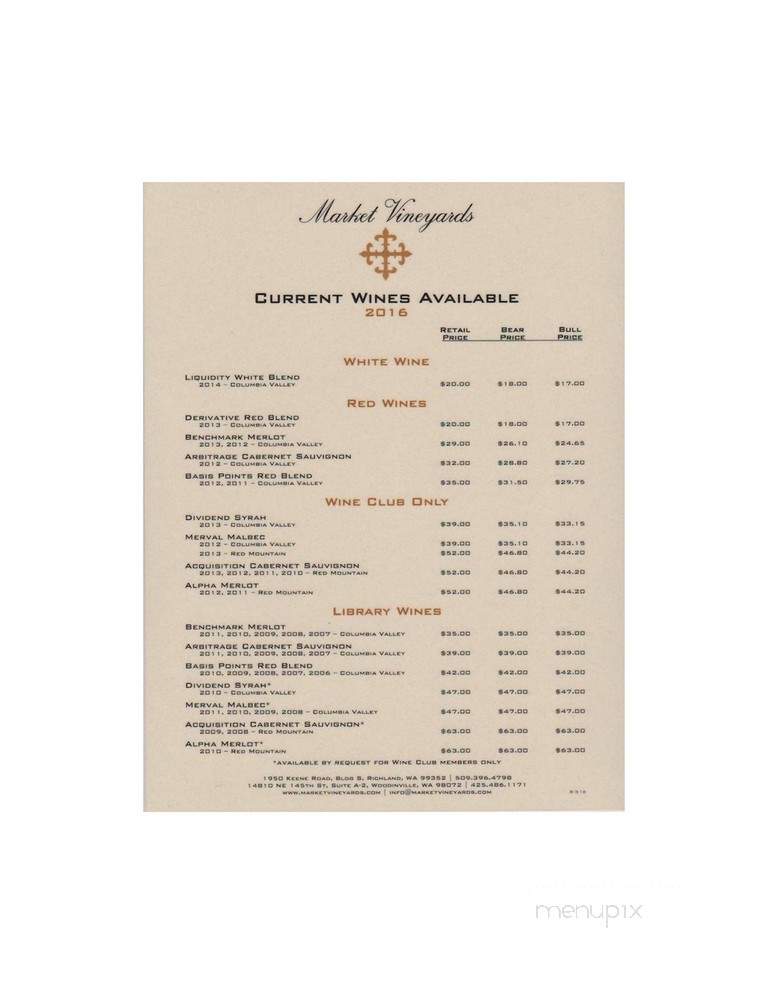 Market Vineyards Winery Tasting Room - Richland, WA menu_pic