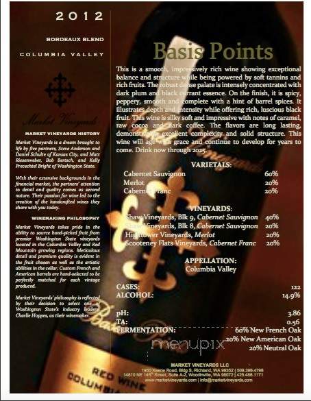 Market Vineyards Winery Tasting Room - Richland, WA menu_pic