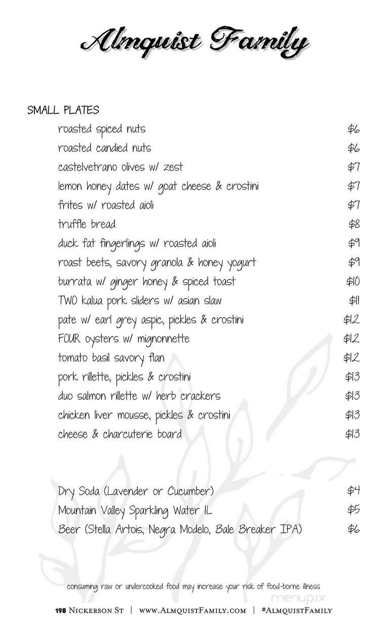 Almquist Family Vintners - Seattle, WA menu_pic