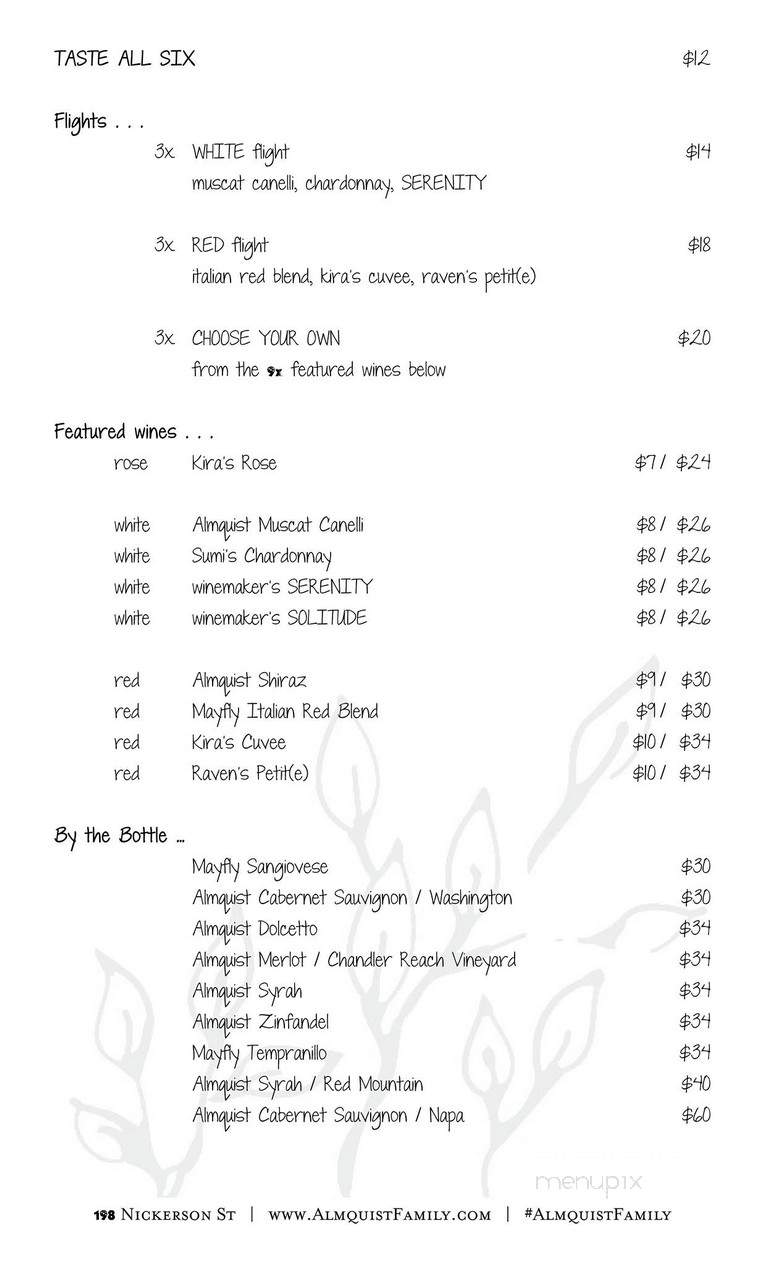Almquist Family Vintners - Seattle, WA menu_pic