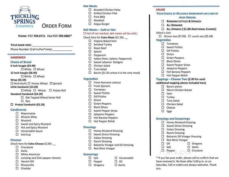 Trickling Springs Creamery - Chambersburg, PA menu_pic