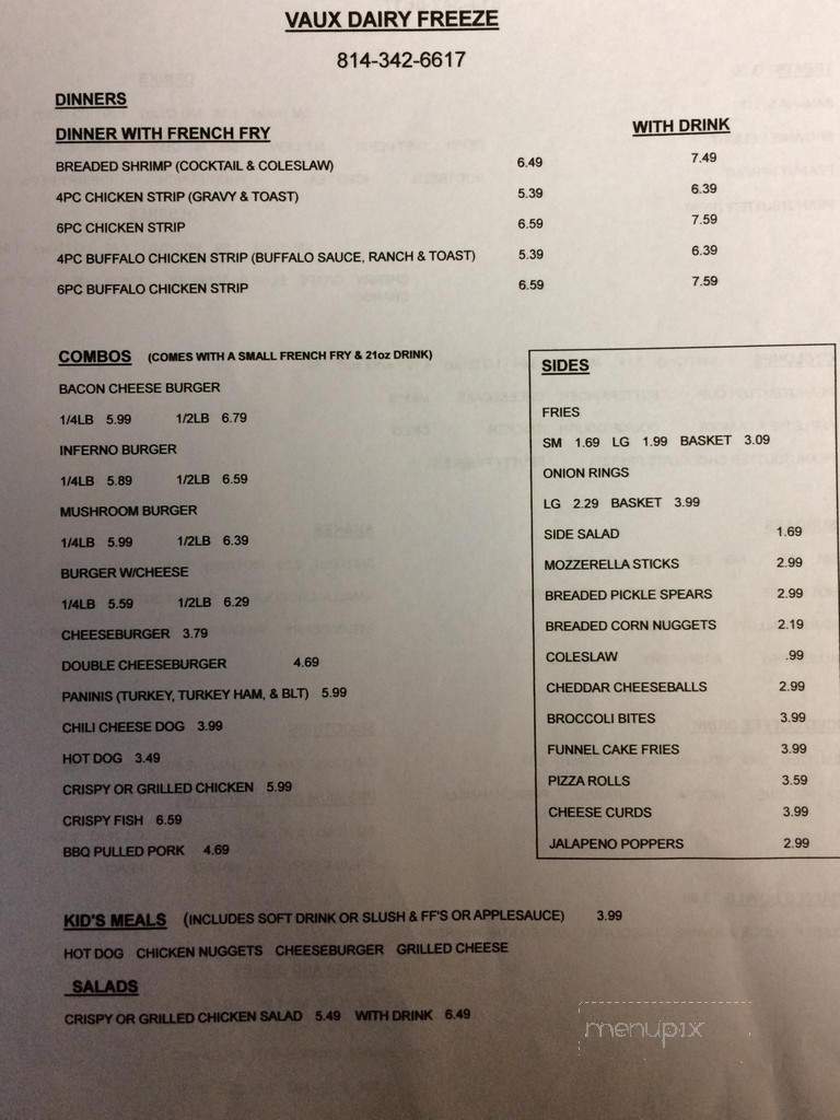 Vaux Dairy Freeze - Philipsburg, PA menu_pic
