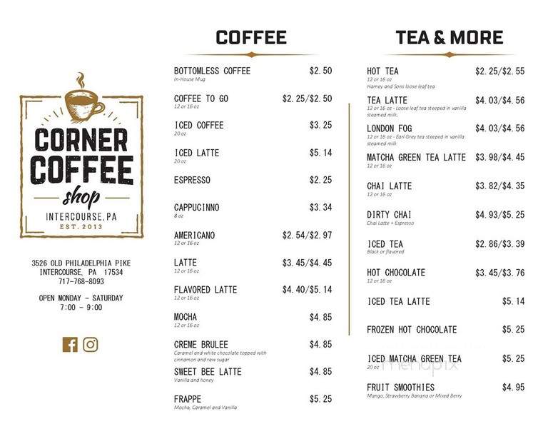 Corner Coffee Shop - Intercourse, PA menu_pic