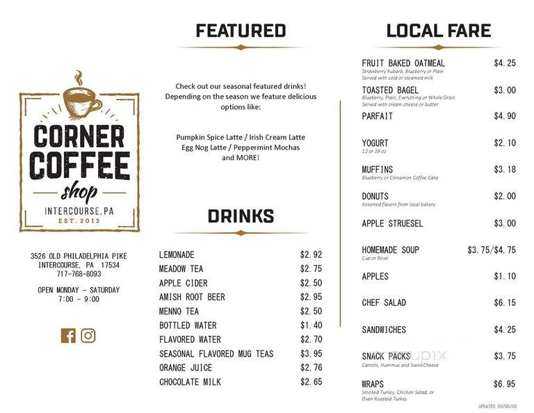 Corner Coffee Shop - Intercourse, PA menu_pic