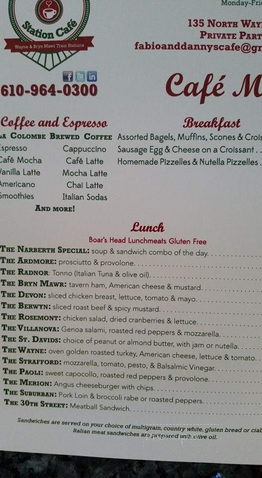 Fabio and Danny's Cafe - Wayne, PA menu_pic