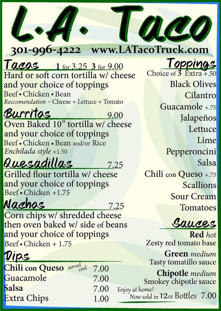 L.A. Taco - Montgomery, MD menu_pic