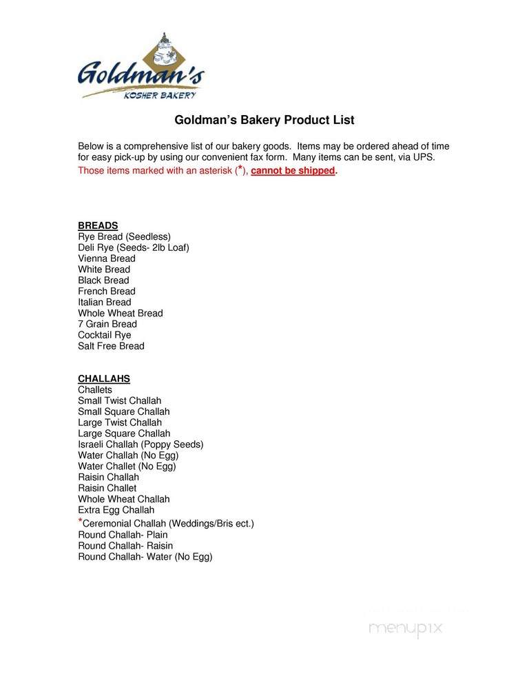 Goldman's Kosher Bakery - Baltimore, MD menu_pic