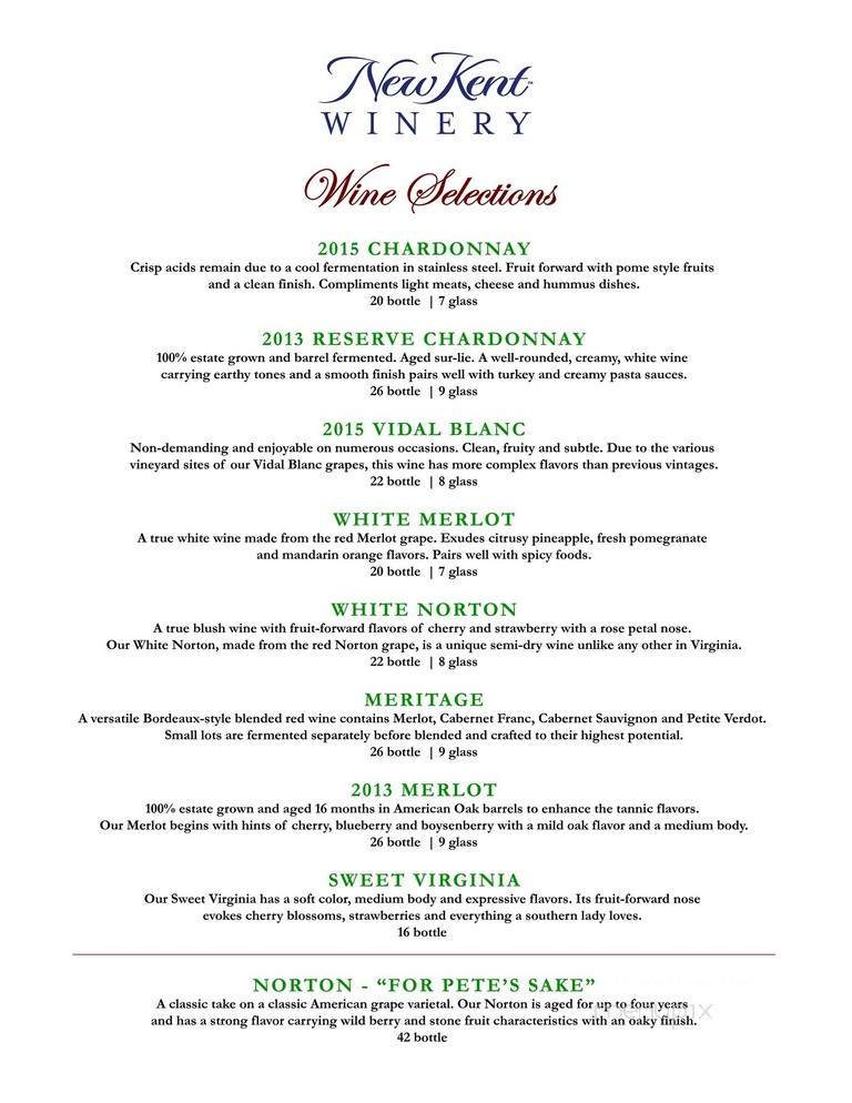 New Kent Winery - New Kent, VA menu_pic