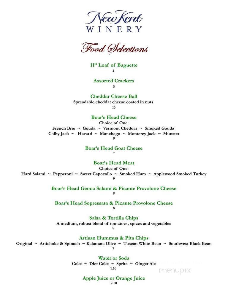 New Kent Winery - New Kent, VA menu_pic