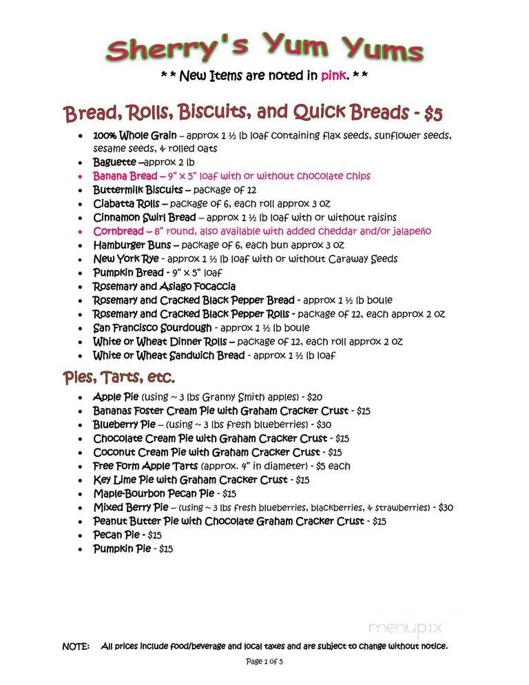 Sherry's Yum Yums - Mcgaheysville, VA menu_pic