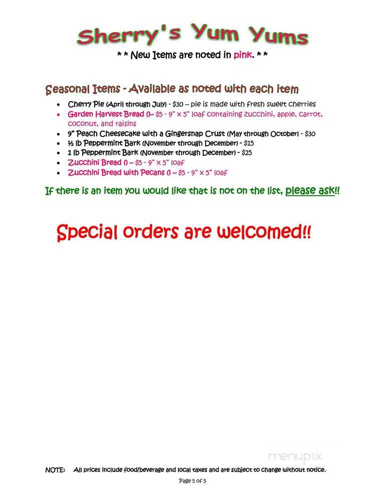Sherry's Yum Yums - Mcgaheysville, VA menu_pic