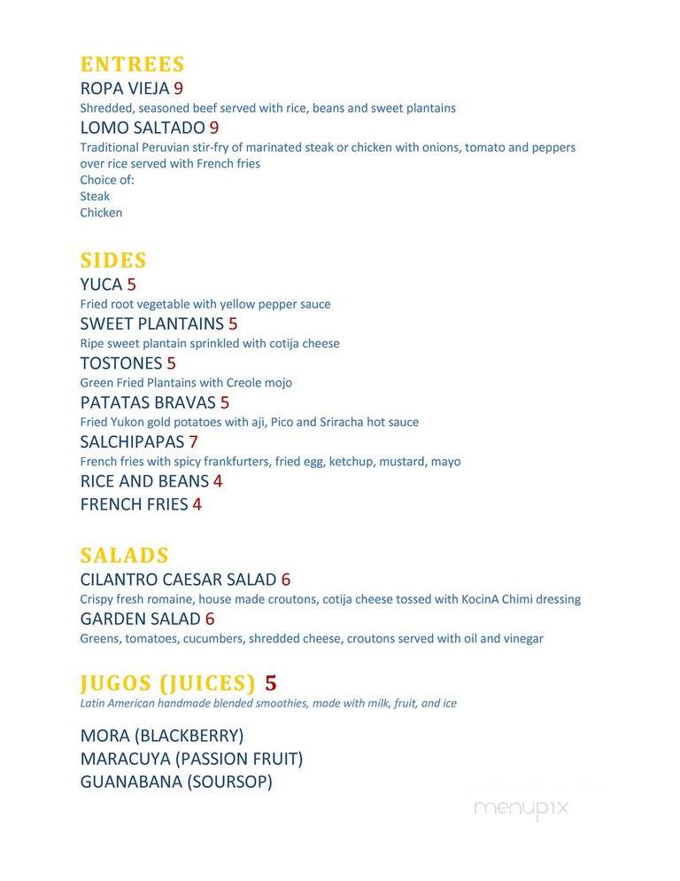 KocinA Food Truck - Durham, NC menu_pic