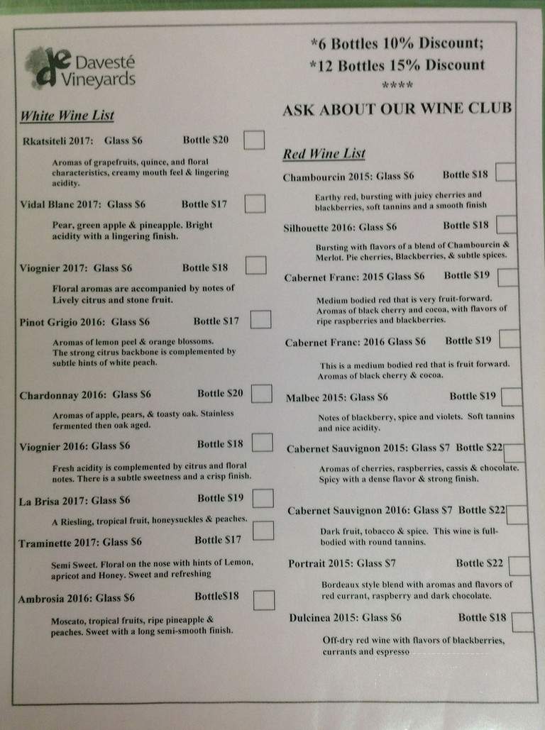 Daveste Vineyards - Troutman, NC menu_pic