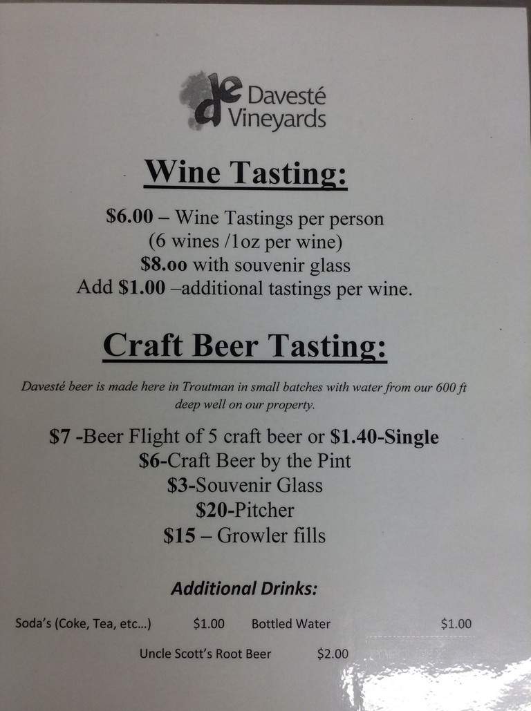 Daveste Vineyards - Troutman, NC menu_pic